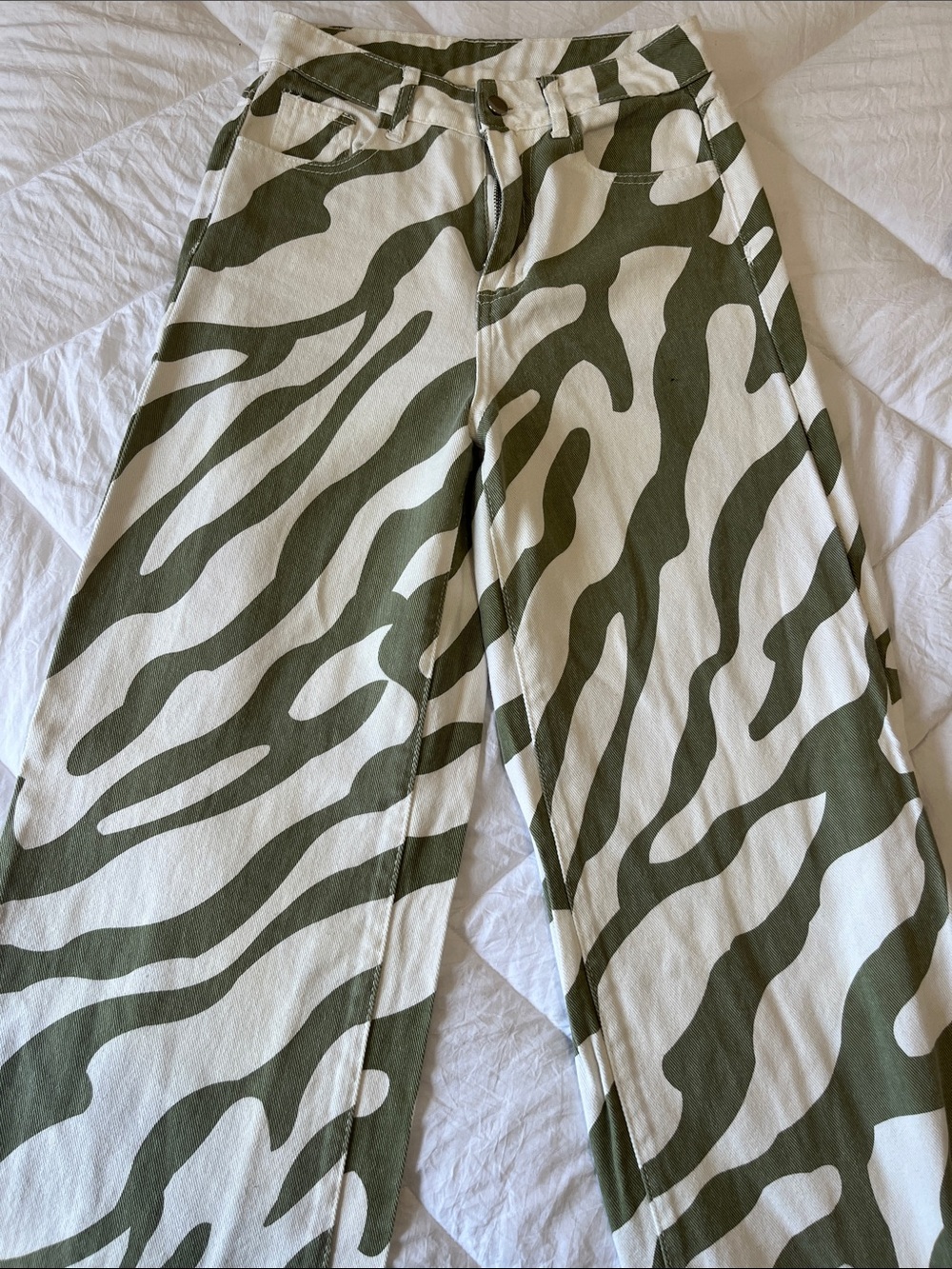 SHEIN Olive and Cream Wide-Leg Printed Pants